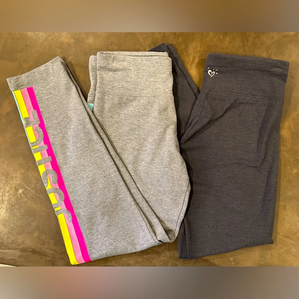 Justice Leggings 2‎ Pair Gray Striped and Charcoal Athleisure Girls Large 12-14